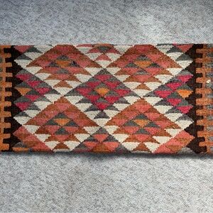 Geometric Woven Kilim Wool Pillow cover in Rust, Browns & Cream
